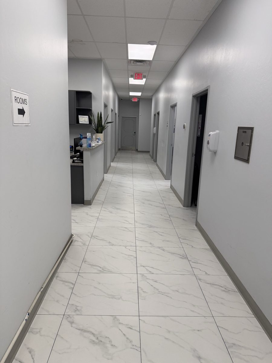 Hallway leading to exam rooms at the Coffee Road clinic